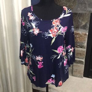 Apt. 9 Women's Bell-sleeve Top, Petite Large, Multi-colored, Primarily Blue